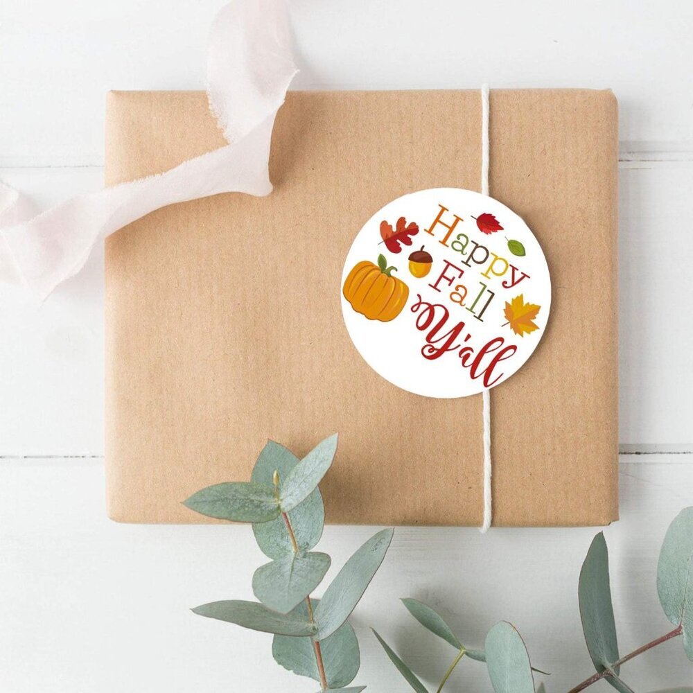 Happy Fall Y'all Stickers - Pumpkin Design for Holiday/Party Decoration and Gift - Picture 2 of 6